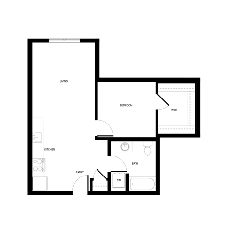 Floor plan for 1 bed, 1 bath, 682 sqft